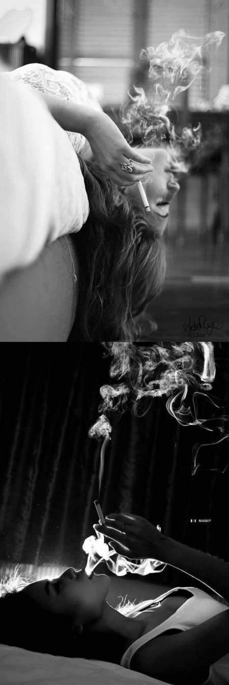 Девушка и дым черно белое
