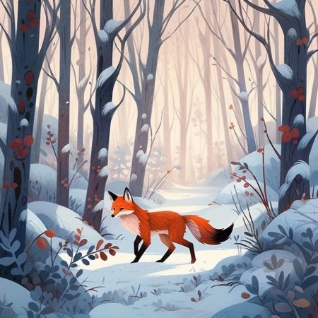 Лиса зима арт