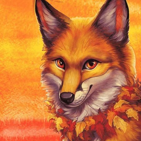 Лиса из осенних листьев