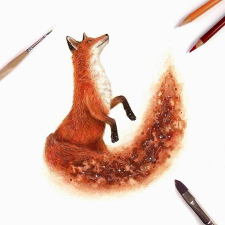 Лиса акварельный рисунок