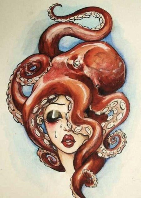 Девушка осьминог эскиз