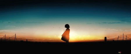 Девушка с короткими волосами на закате