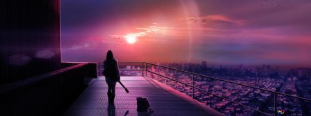 Аниме город закат