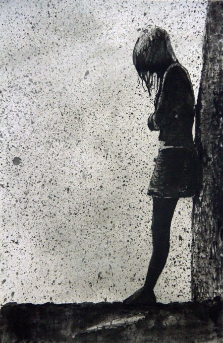 Одинокая девушка рисунок