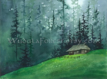 Лес акварель