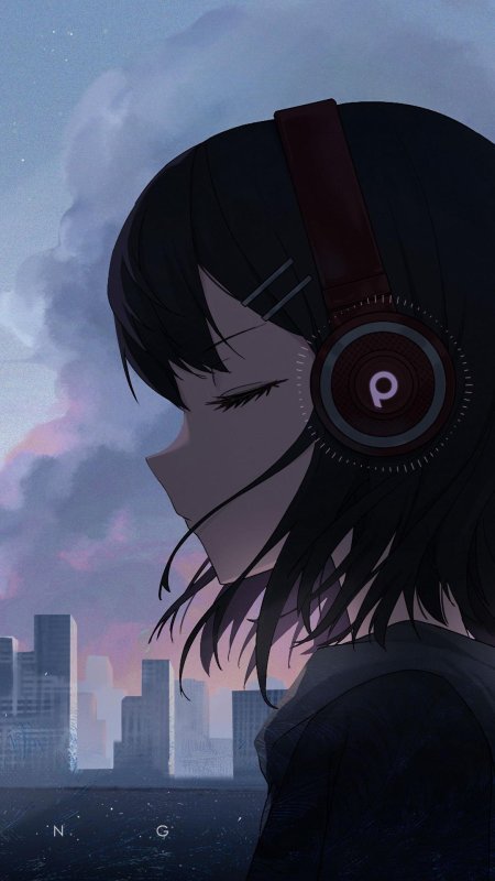 Аниме девушка с наушниками