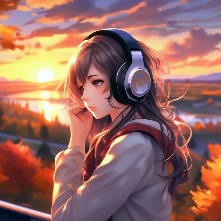 Девушка в наушниках аниме