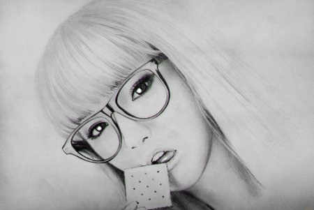 Девушка в очках рисунок карандашом
