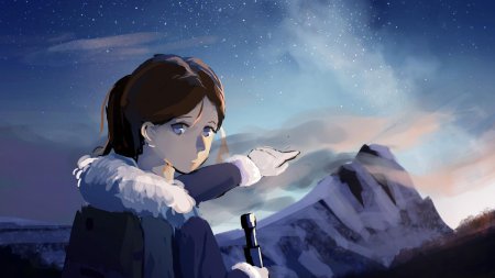 Аниме девочка в горах