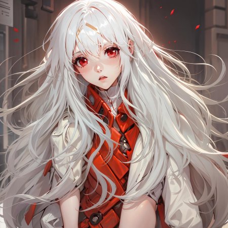 Девушка с белыми волосами и красными глазами