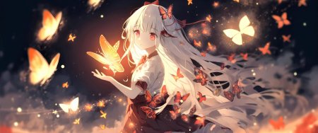 Аниме девушка с бабочками