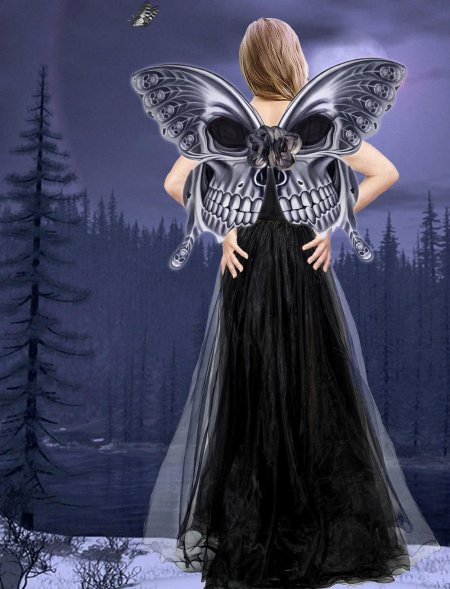 Скелет с крыльями бабочки