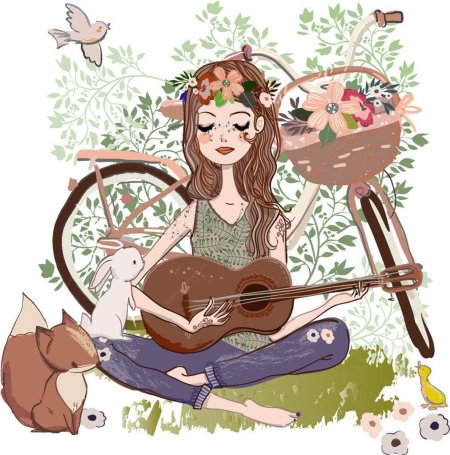 Девушка с укулеле арт