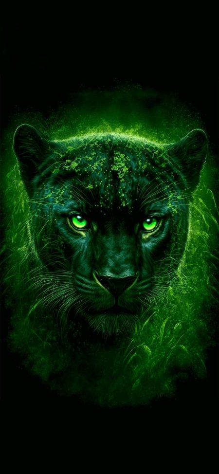Черная пантера с зелеными глазами