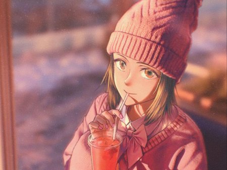 Аниме девушка с коктейлем