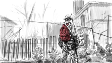 Солдат с красным рюкзаком