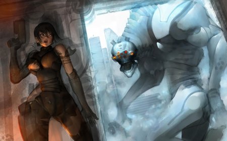 Человекоподобный боевой робот арт