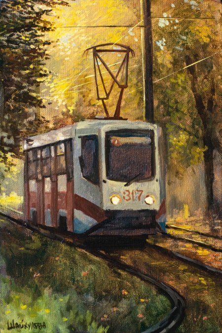 Художник: алексей бутырский осень трамвай