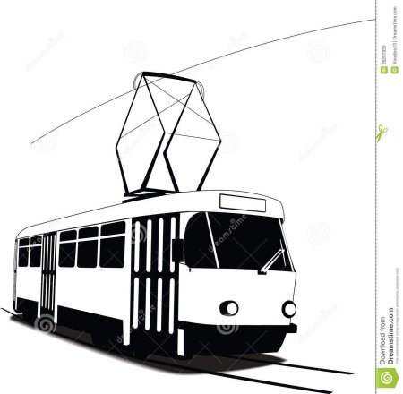 Трамвай контур вектор сбоку