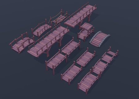 Деревянный мост low poly