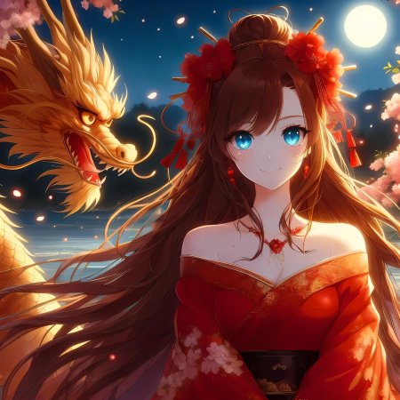 Аниме девушка в красном платье