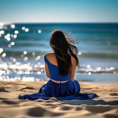 Девушка на берегу моря спиной