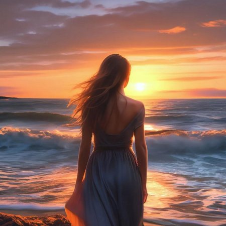 Девушка у моря со спины