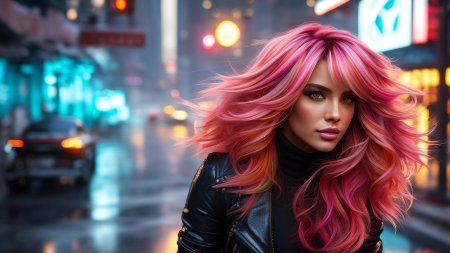 Красивая девушка с розовыми волосами