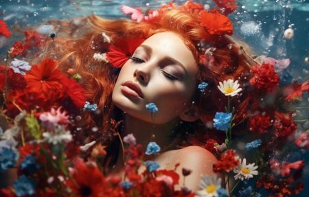 Рыжая девушка с цветами