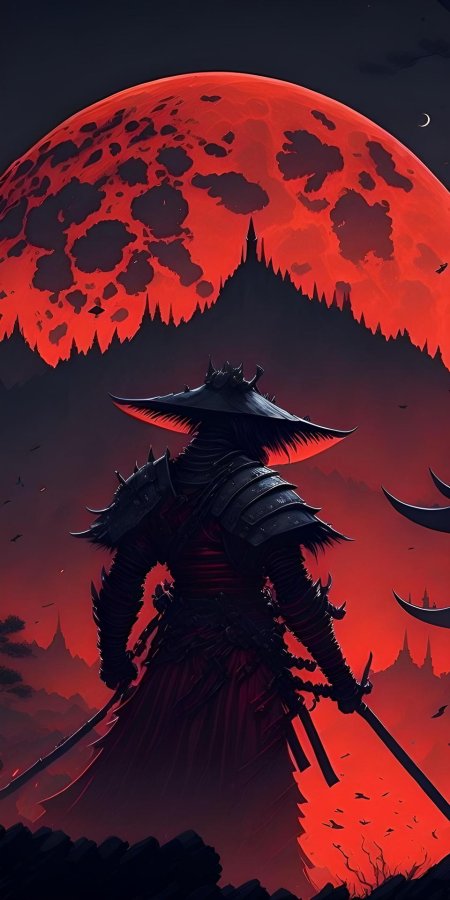 Самурай на фоне луны