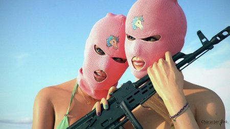 Девушка в розовой балаклаве