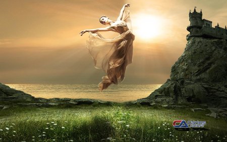 Девушка парит в воздухе