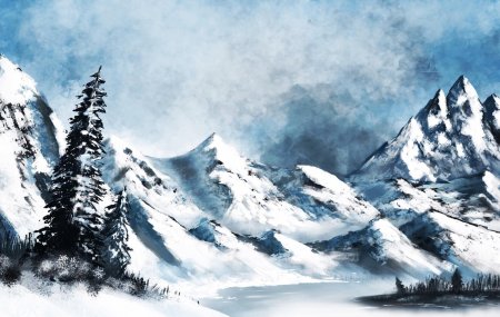 Заснеженные горы живопись