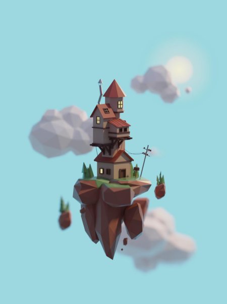 Blender летающий остров лоуполи