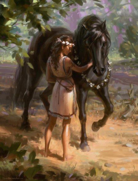 Картина девушка с лошадью