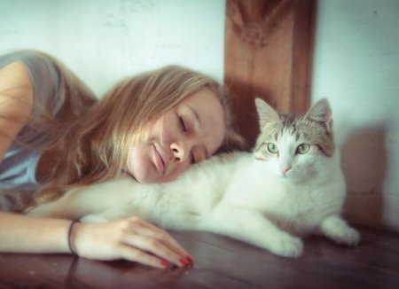 Красивая девушка с котиком