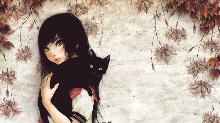 Девушка с котом арт