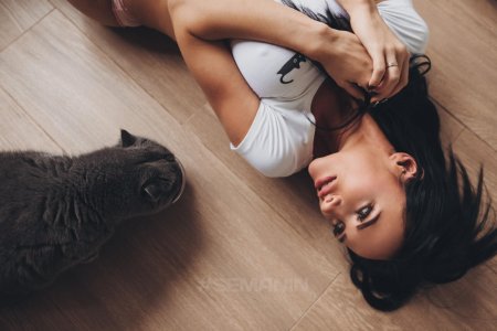 Красивая девушка с кошкой