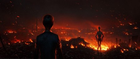 Человек на фоне огня