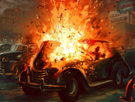 Горящая машина арт
