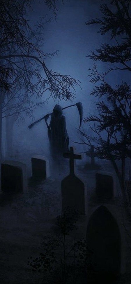 Смерть с косой на кладбище