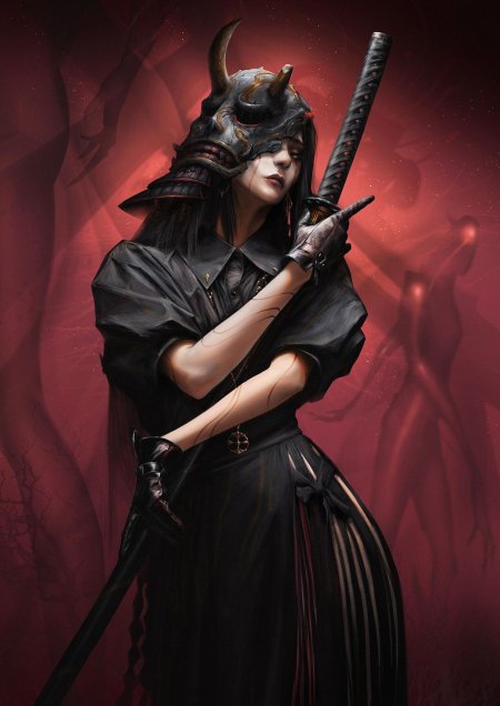 Девушка самурай арт