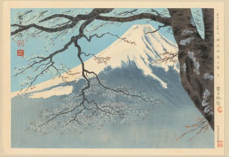 Японская гравюра сакура фудзи