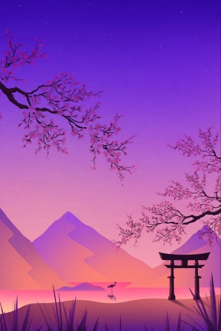 Япония горы сакура арт