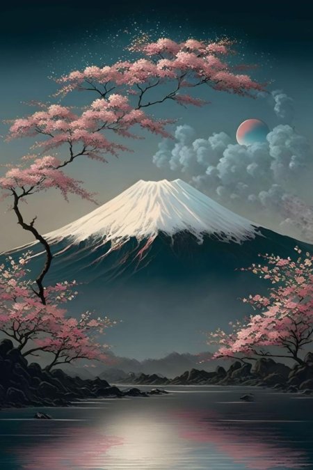 Япония гора фудзияма и сакура