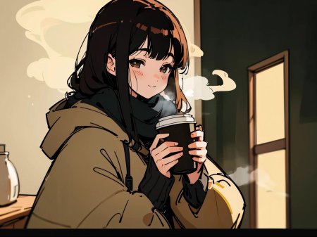 Девушка пьет кофе