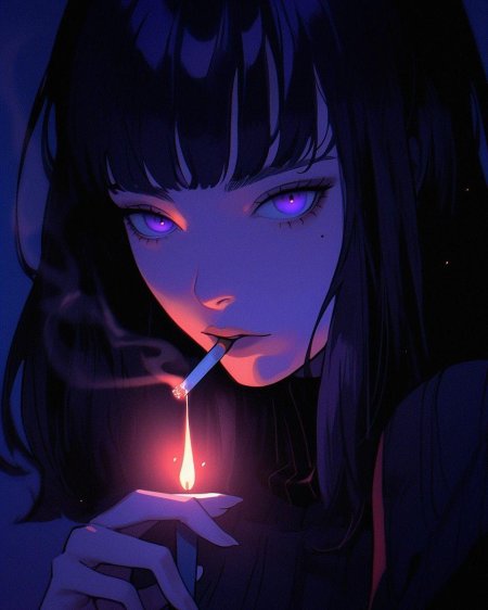 Аниме девушка фиолетовая