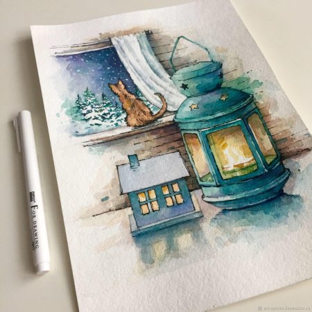 Новогодние открытки акварель