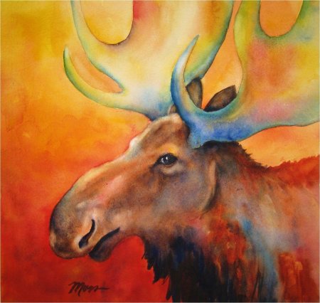 Лось акварель