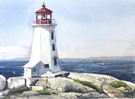 Маяк скетч акварелью